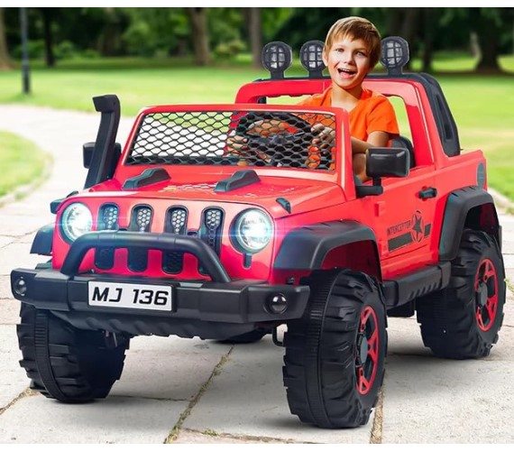 4X4 Big Size Heavy Duty 12V Electric Ride on Jeep For Kids With Remote Control, Bluetooth, Music & Light 1-8 Yrs(MJ136)Red